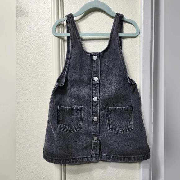 Zara Girls Black Denim Button Dress Size 2-3y School Preppy - Picture 1 of 5